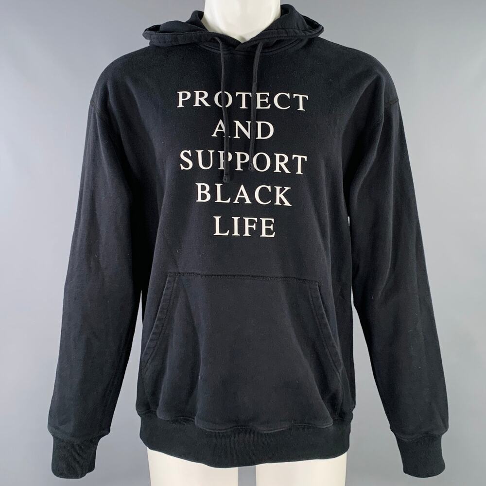REIGNING CHAMP Size M Black White Logo Cotton Hooded Sweatshirt